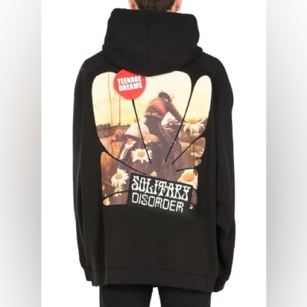 Raf Simons RARE! Black Teenage Dreams Oversized Zipped Distressed Hoodie Sz Med